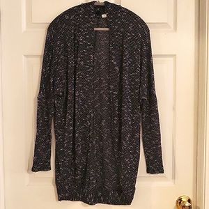 BDG long, loose knit cardigan. Navy Blue with light gray. Small-petite.